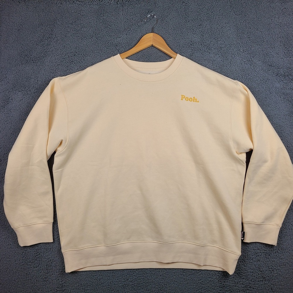 Disney Winnie the Pooh Cream Crewneck Sweatshirt Back Fuzzy Applique XL